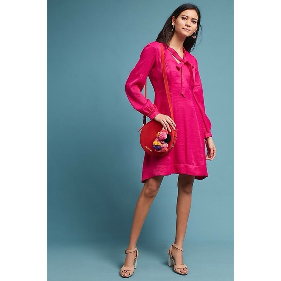 Anthropologie x Moulinette Soeurs Gina Keyhole Dress Pink Long Sleeve - Picture 1 of 6